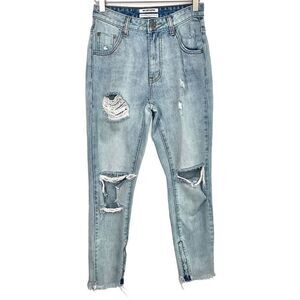 One Teaspoon Blue Trashed High Waist Freebird Rigid Skinny Leg Denim Jeans 25